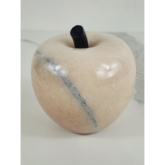 Paperweight Marble Stone Carved Apple Polish 3 1/2" Crowning Touch 80s Vintage - Picture 7 of 14